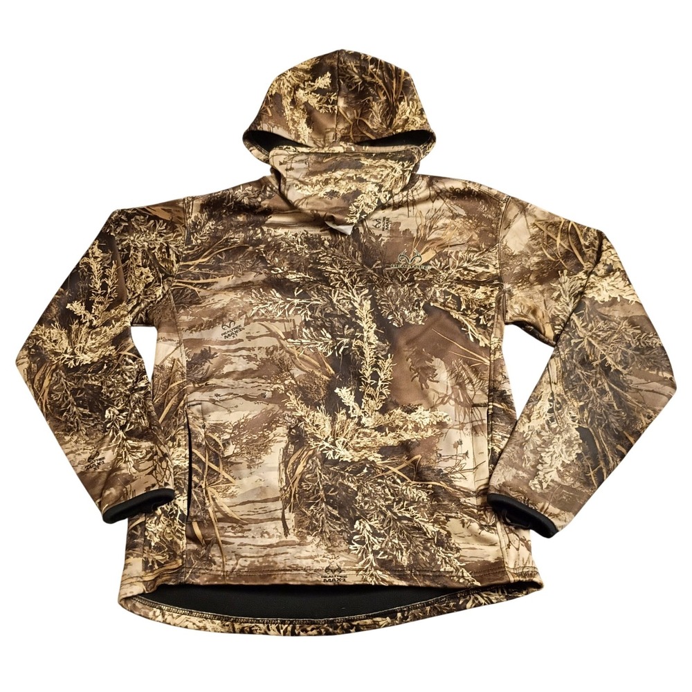 Realtree Camo Hoodie Boys XL 14-16 Brown Max-1 XT Gaiter Mask Pullover Hunting